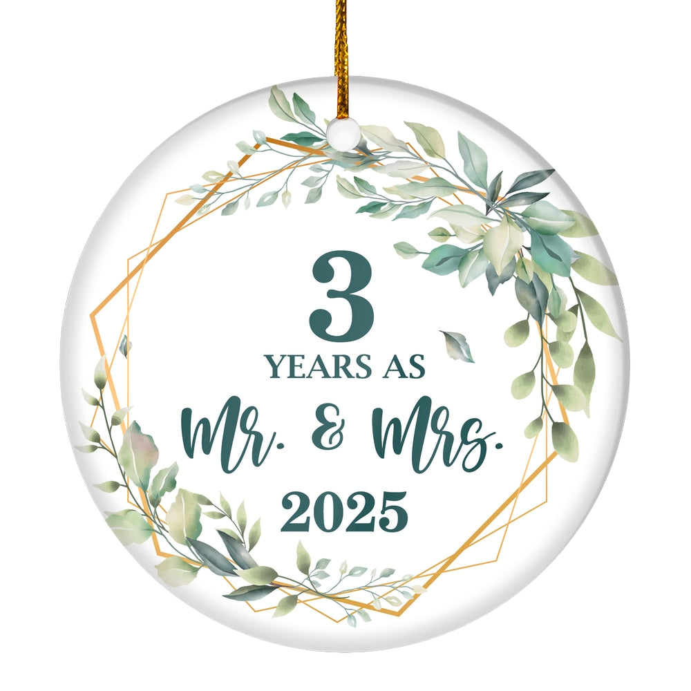 3rd Anniversary Wedding Ornament Married 3 Years As Mr and Mrs For Couples Christmas Husband Wife Wedding Gift Holiday Decoration Christmas Tree Ornament | siriusteestore