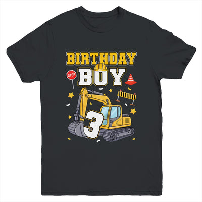 3rd Birthday Boy 3 Years Old Excavator Three Decorations Youth Shirt | siriusteestore