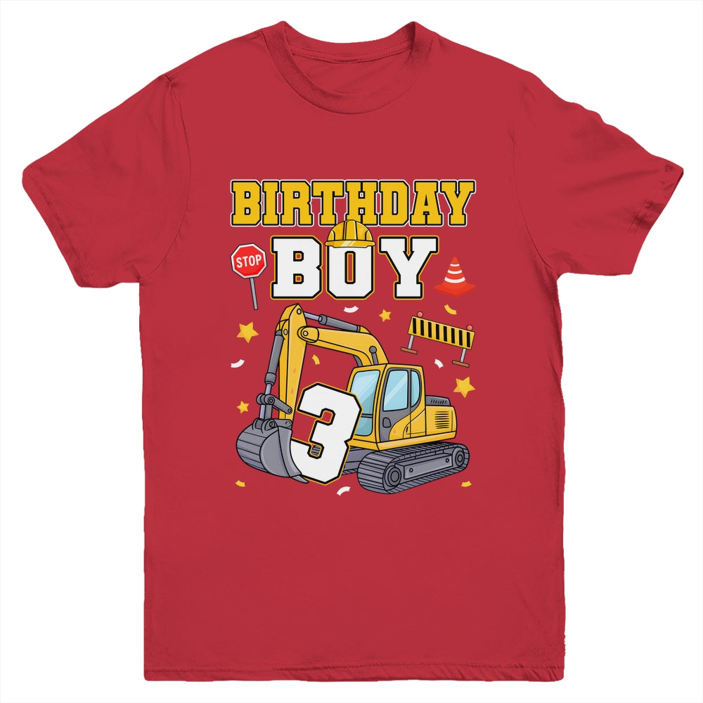 3rd Birthday Boy 3 Years Old Excavator Three Decorations Youth Shirt | siriusteestore