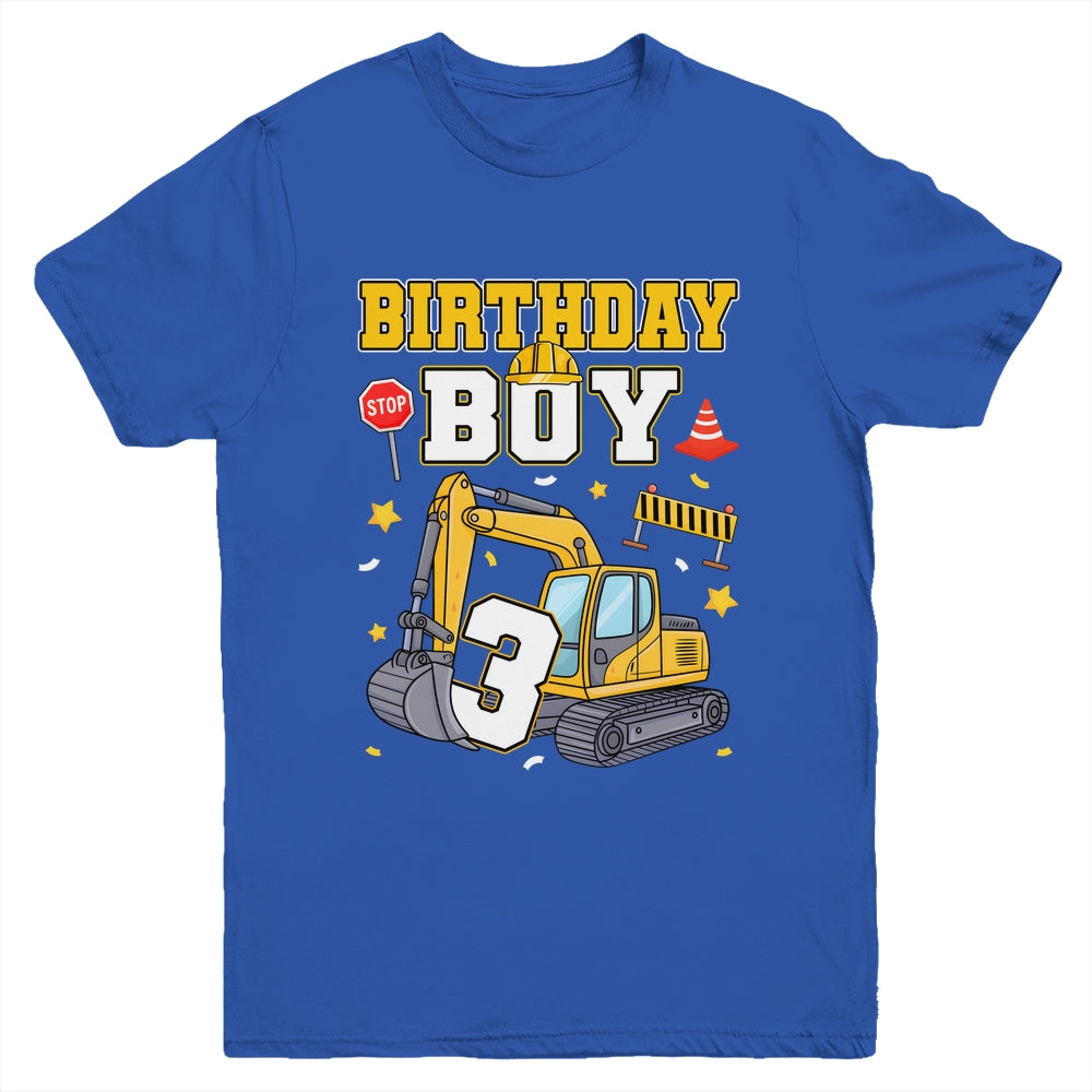 3rd Birthday Boy 3 Years Old Excavator Three Decorations Youth Shirt | siriusteestore