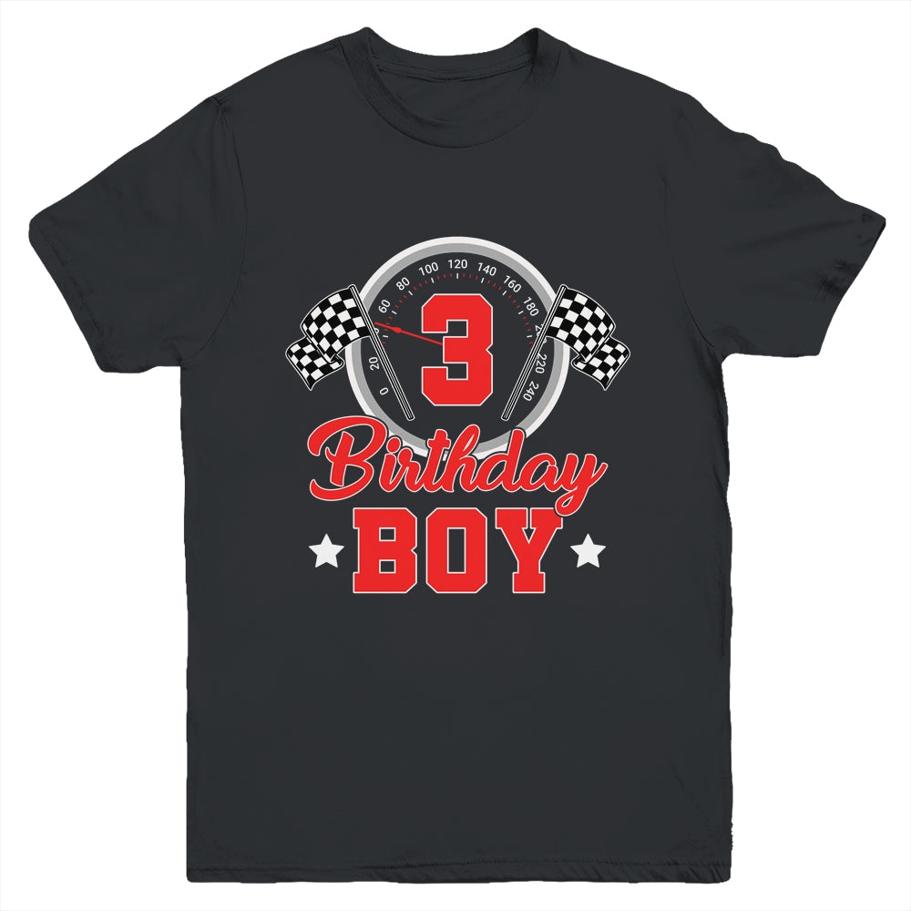 3rd Birthday Boy Race Car Birthday Racing Car Flag Youth Shirt | siriusteestore