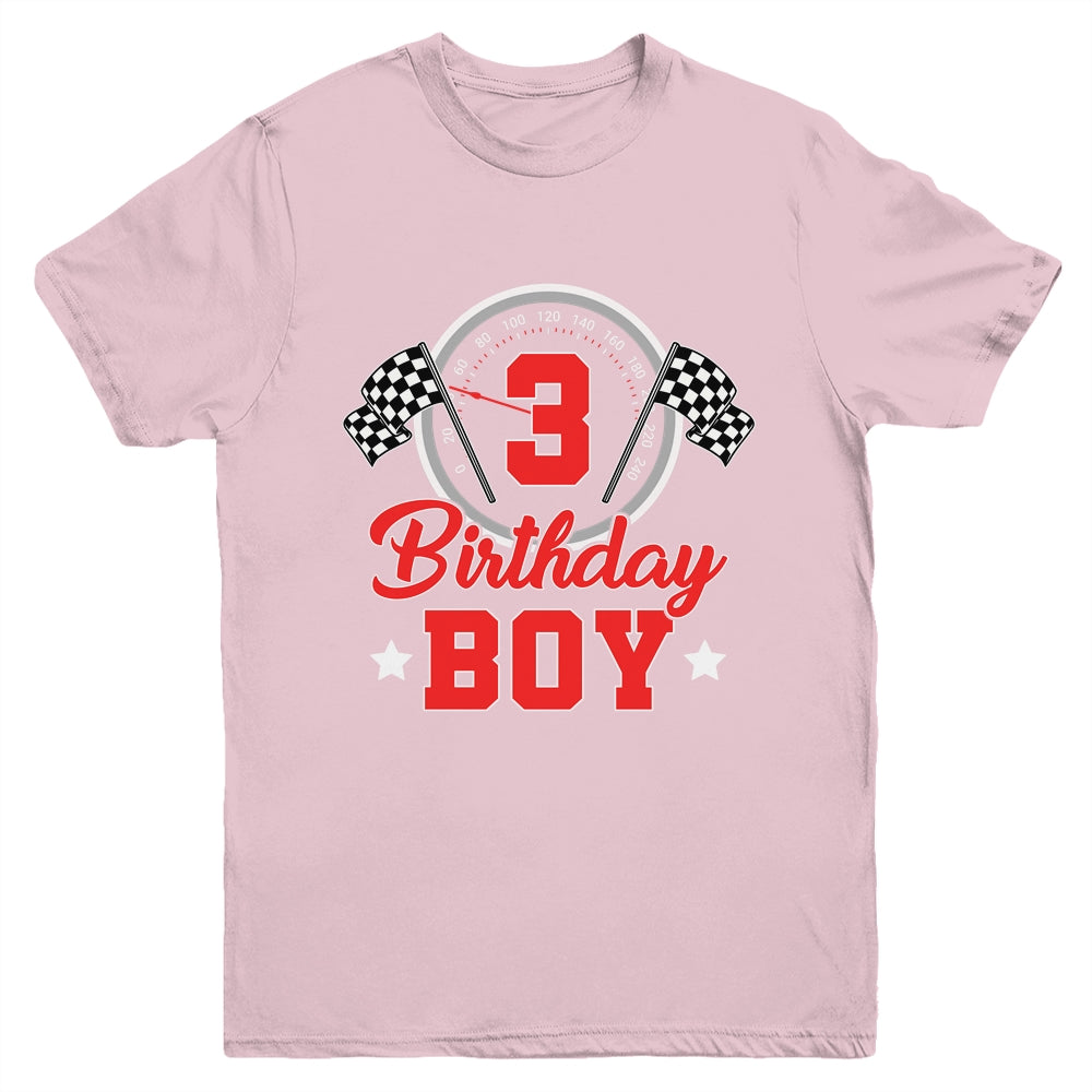 3rd Birthday Boy Race Car Birthday Racing Car Flag Youth Shirt | siriusteestore