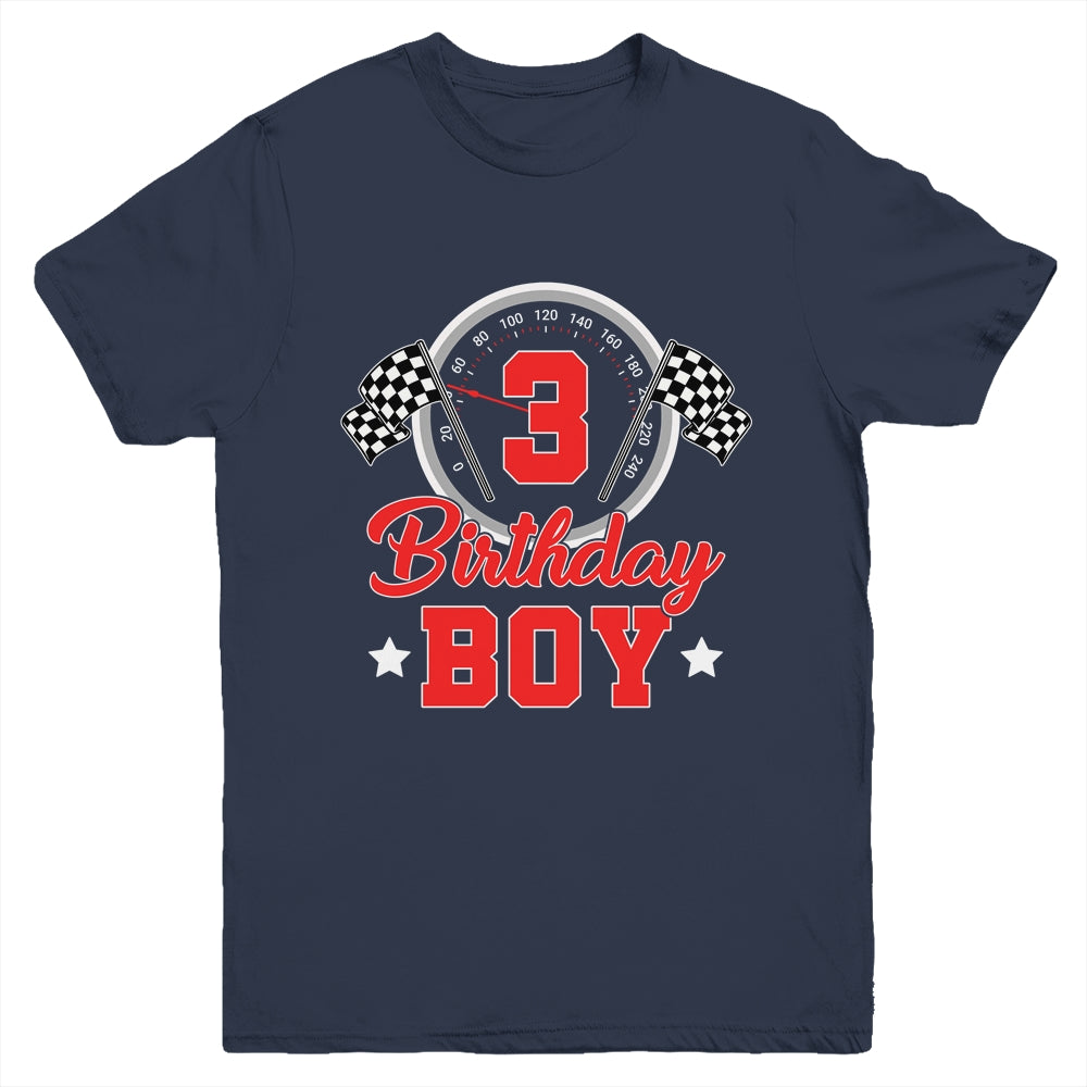 3rd Birthday Boy Race Car Birthday Racing Car Flag Youth Shirt | siriusteestore