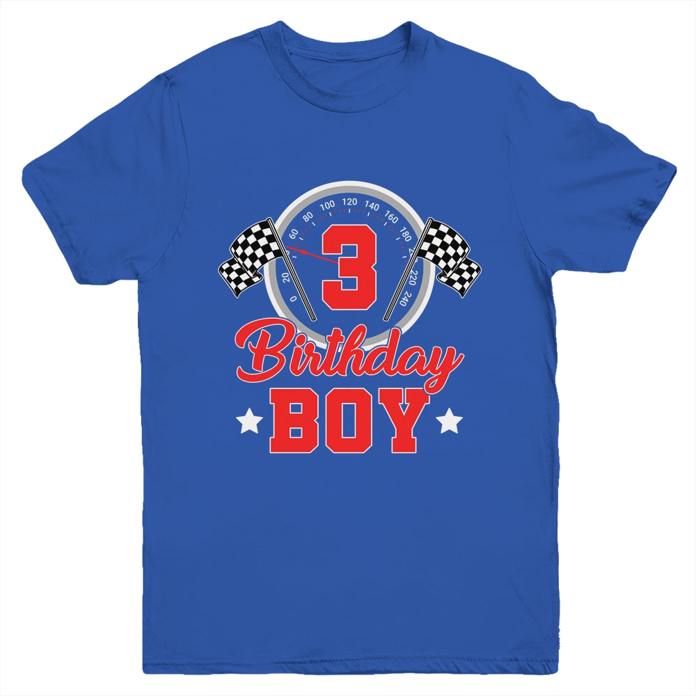 3rd Birthday Boy Race Car Birthday Racing Car Flag Youth Shirt | siriusteestore