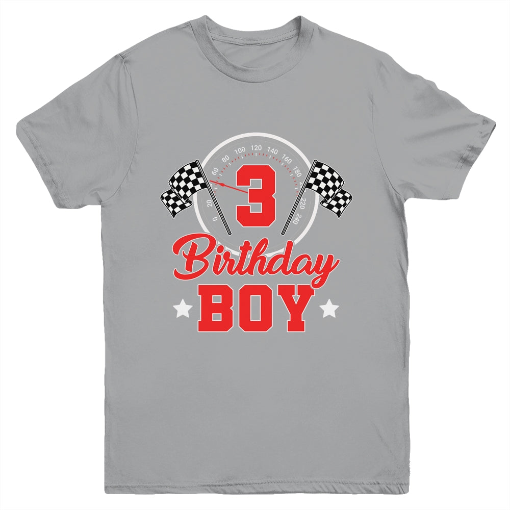 3rd Birthday Boy Race Car Birthday Racing Car Flag Youth Shirt | siriusteestore