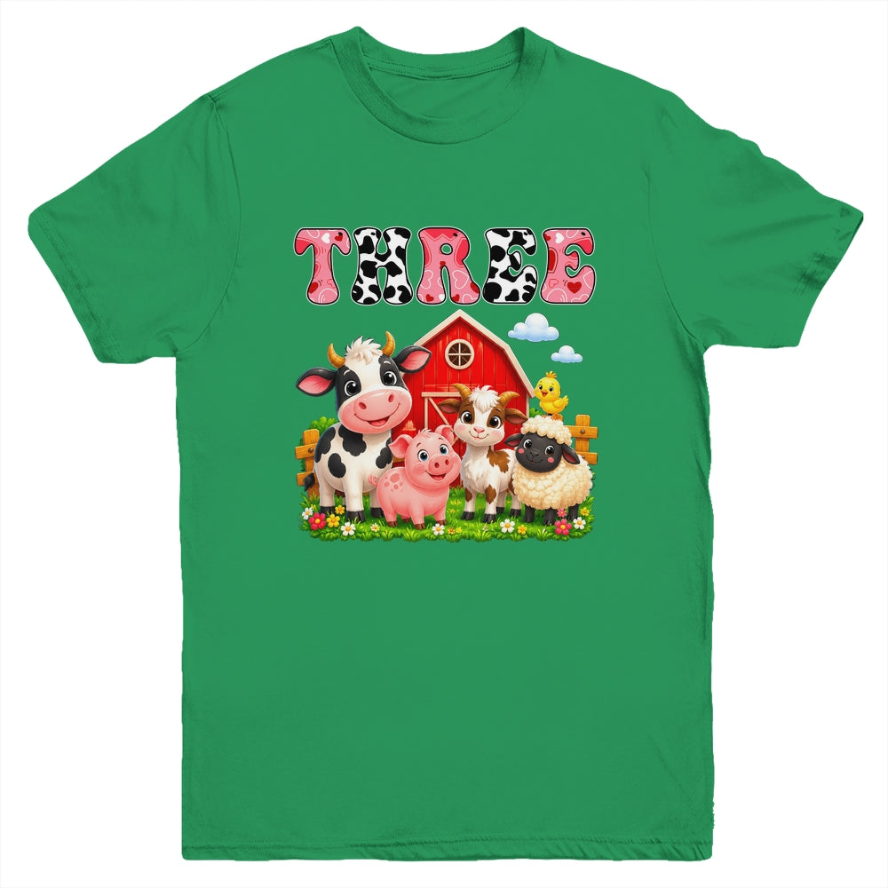 3rd Birthday Two Years Old Farm Theme Party Cow Birthday Youth Shirt | siriusteestore