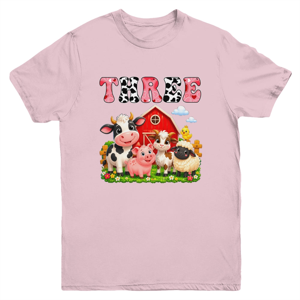 3rd Birthday Two Years Old Farm Theme Party Cow Birthday Youth Shirt | siriusteestore