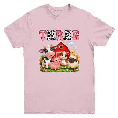 3rd Birthday Two Years Old Farm Theme Party Cow Birthday Youth Shirt | siriusteestore