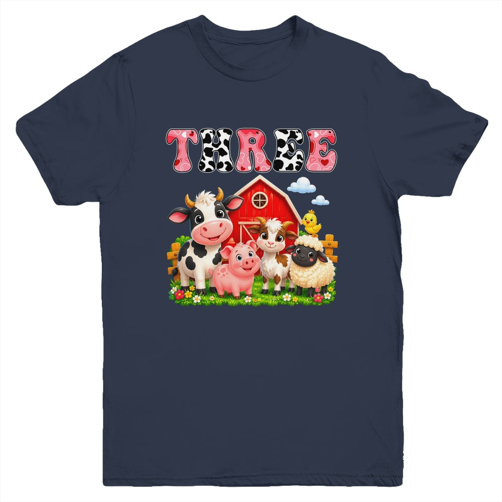 3rd Birthday Two Years Old Farm Theme Party Cow Birthday Youth Shirt | siriusteestore