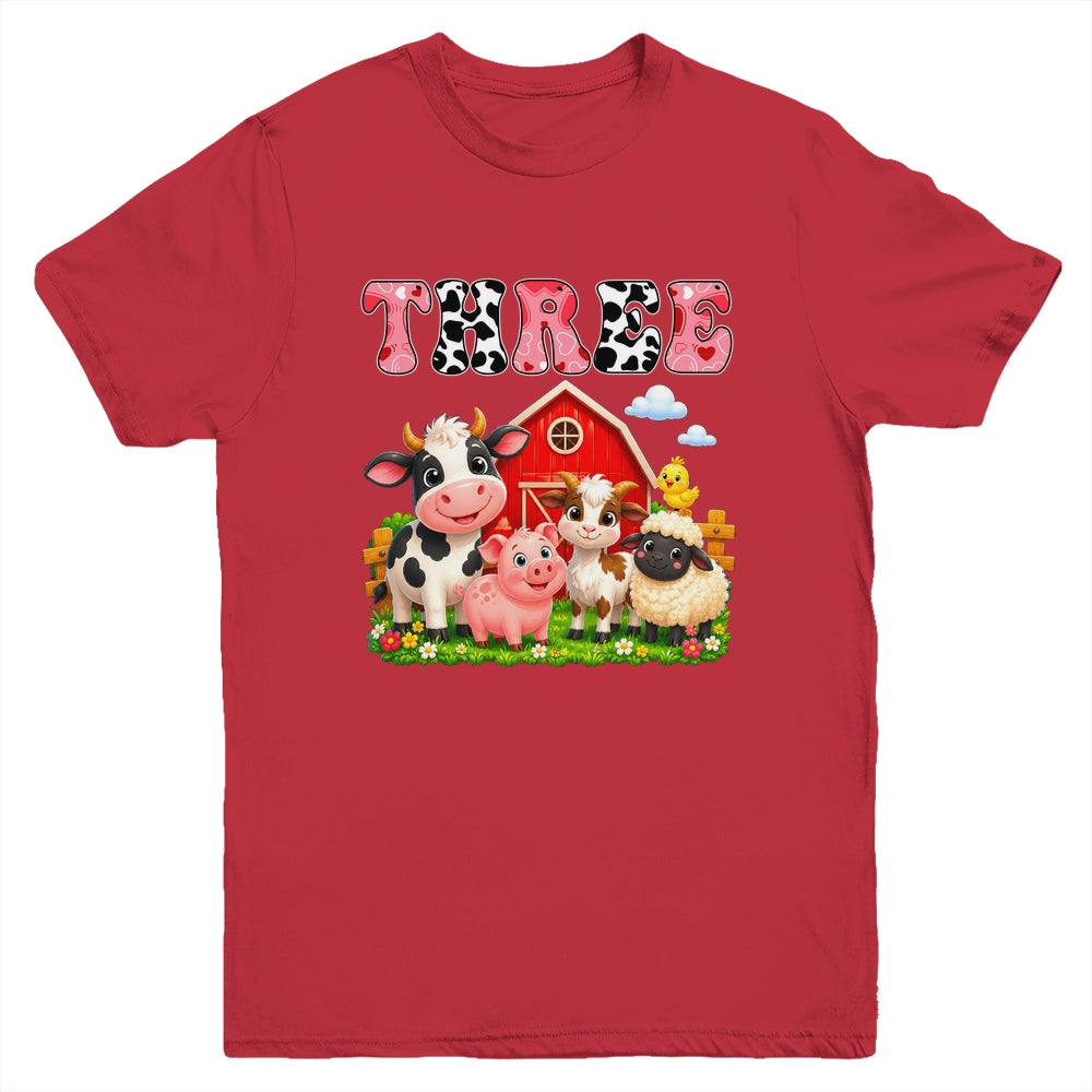 3rd Birthday Two Years Old Farm Theme Party Cow Birthday Youth Shirt | siriusteestore
