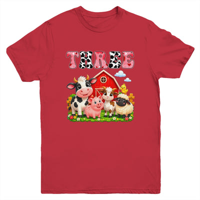 3rd Birthday Two Years Old Farm Theme Party Cow Birthday Youth Shirt | siriusteestore