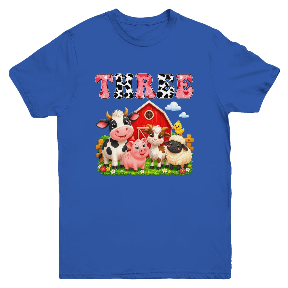 3rd Birthday Two Years Old Farm Theme Party Cow Birthday Youth Shirt | siriusteestore