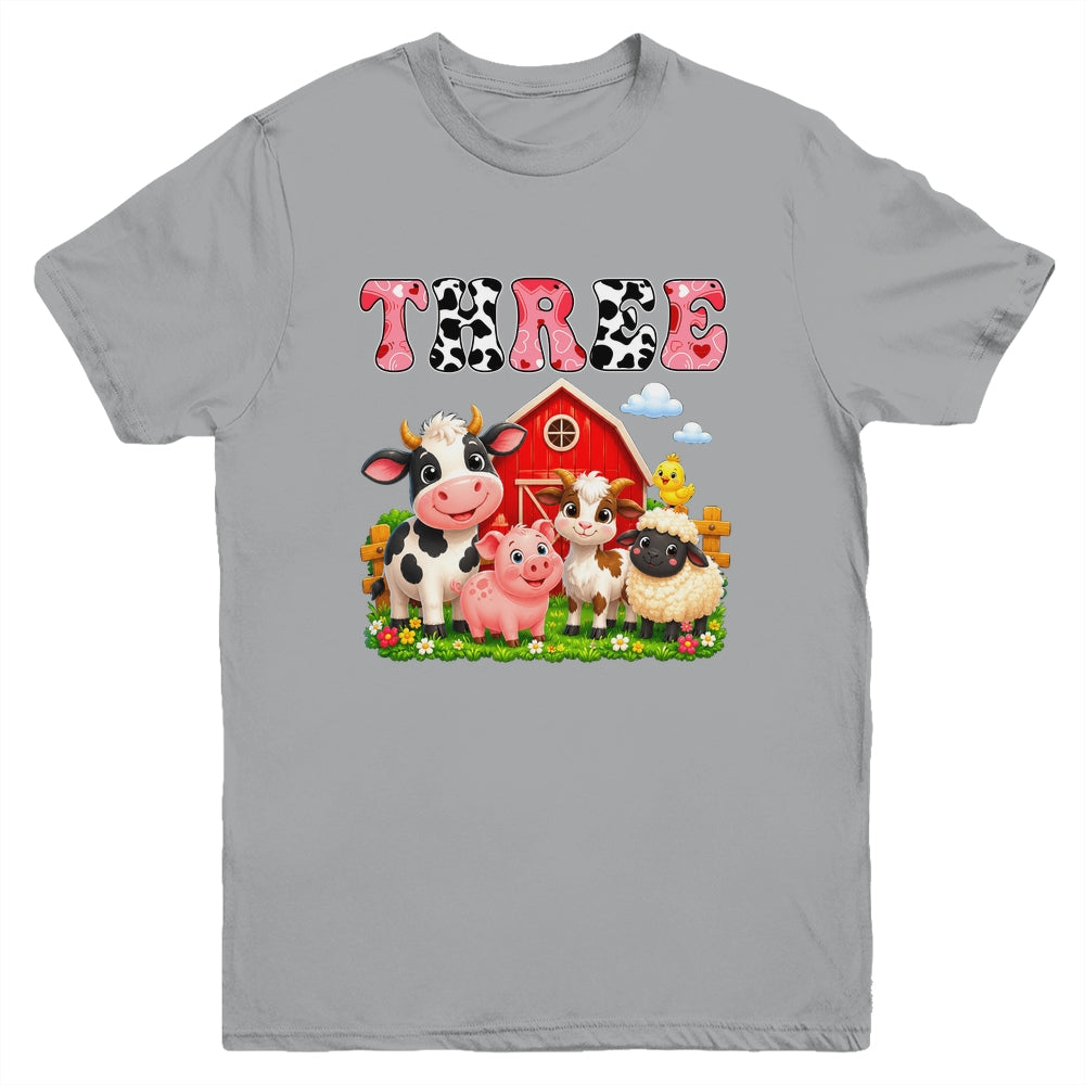 3rd Birthday Two Years Old Farm Theme Party Cow Birthday Youth Shirt | siriusteestore