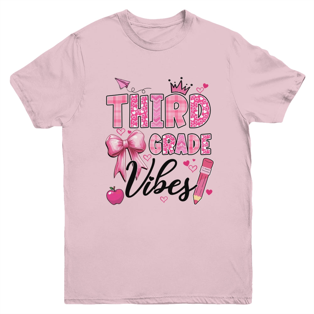 3rd Third Grade Vibes Back To School Coquette Teacher Girl Youth Shirt | siriusteestore