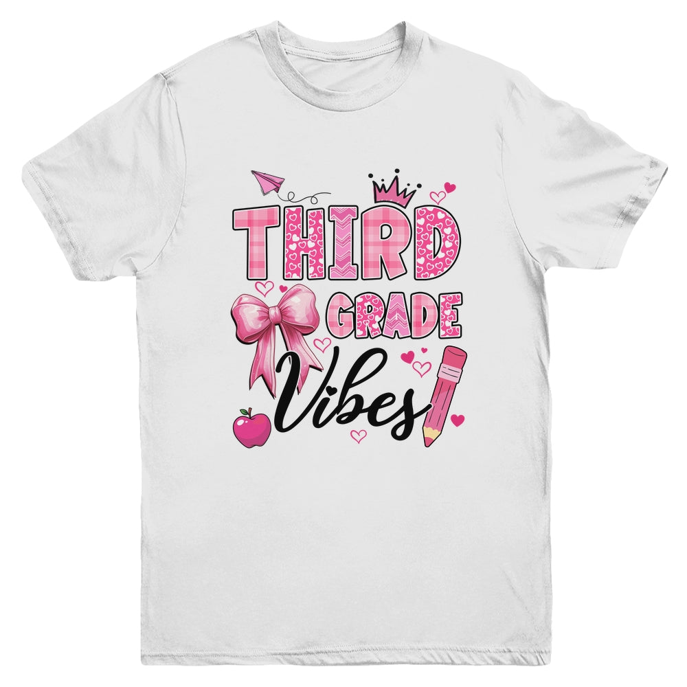 3rd Third Grade Vibes Back To School Coquette Teacher Girl Youth Shirt | siriusteestore