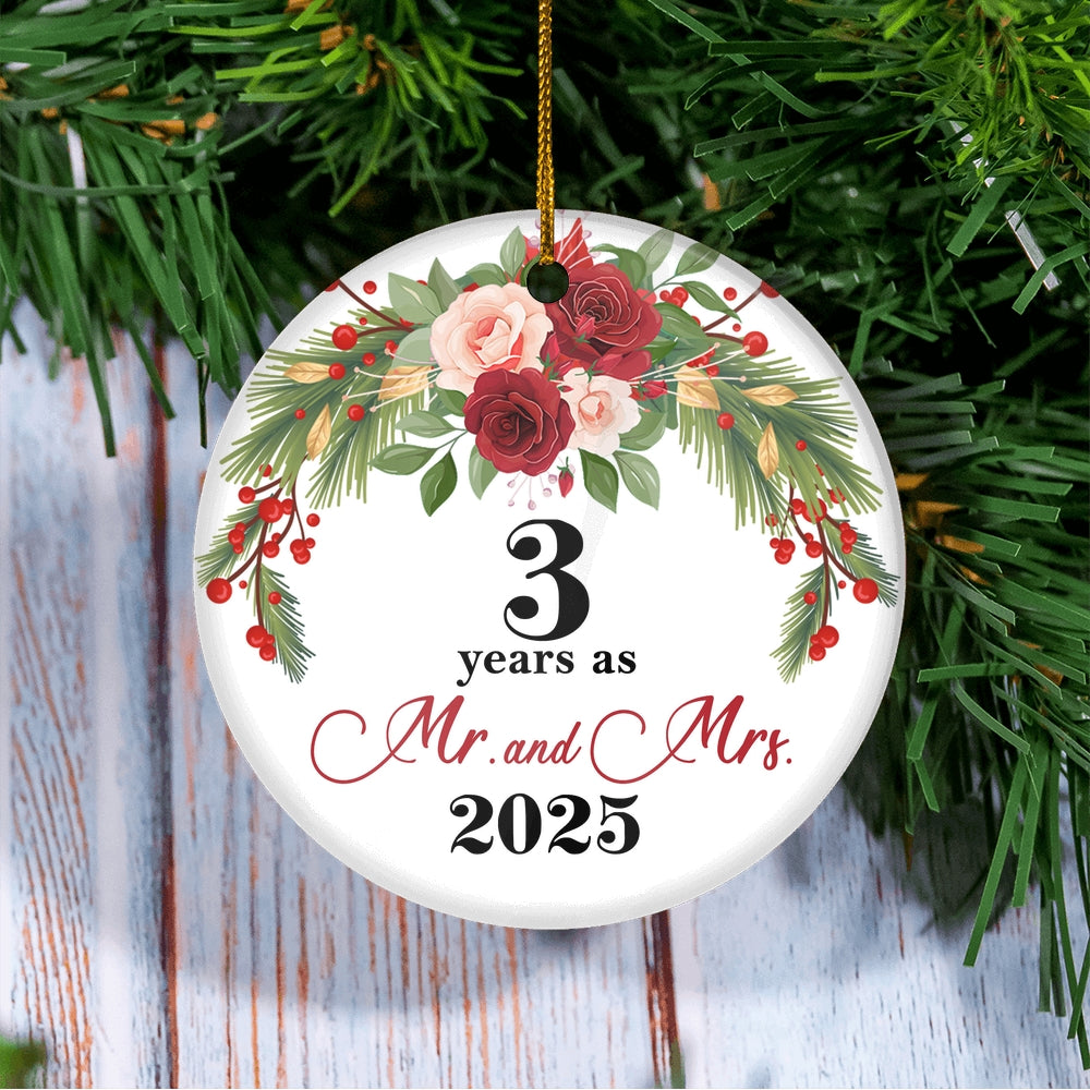 3rd Wedding Anniversary 3 Years As Mr & Mrs 2025 Christmas Ornaments Gifts For Couples Husband Wife Holiday Decoration Christmas Tree Ornament | siriusteestore