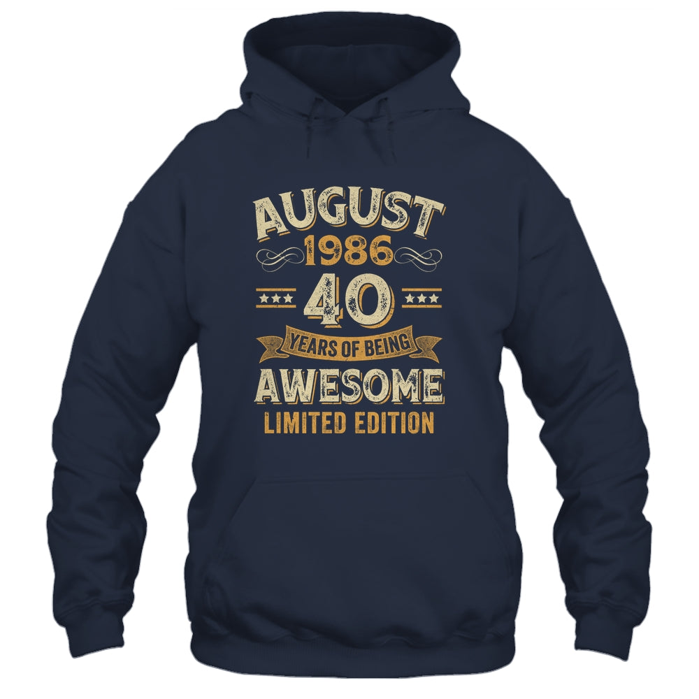 40 Years Awesome Vintage August 1986 40th Birthday Shirt & Hoodie | siriusteestore
