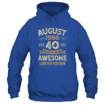 40 Years Awesome Vintage August 1986 40th Birthday Shirt & Hoodie | siriusteestore