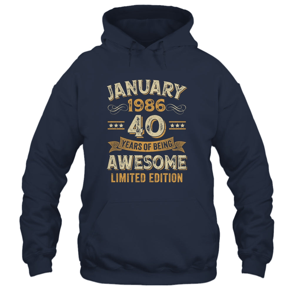 40 Years Awesome Vintage January 1986 40th Birthday Shirt & Hoodie | siriusteestore