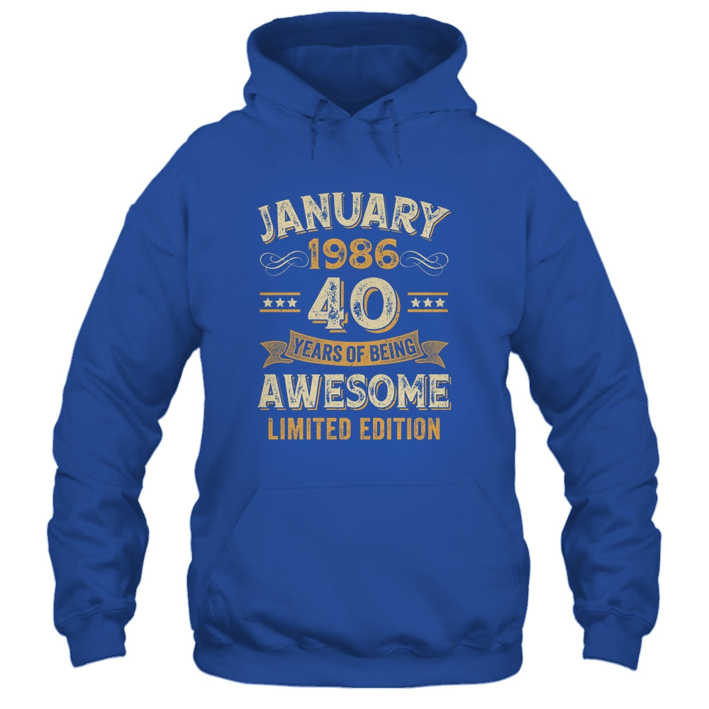 40 Years Awesome Vintage January 1986 40th Birthday Shirt & Hoodie | siriusteestore