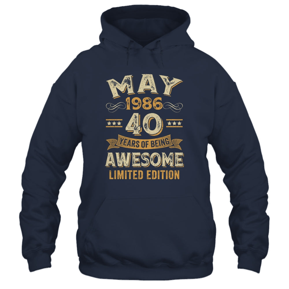 40 Years Awesome Vintage May 1986 40th Birthday Shirt & Hoodie | siriusteestore