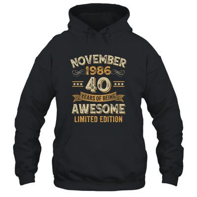 40 Years Awesome Vintage November 1986 40th Birthday Shirt & Hoodie | siriusteestore