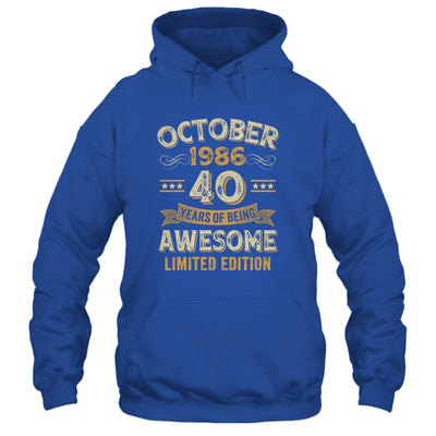 40 Years Awesome Vintage October 1986 40th Birthday Shirt & Hoodie | siriusteestore