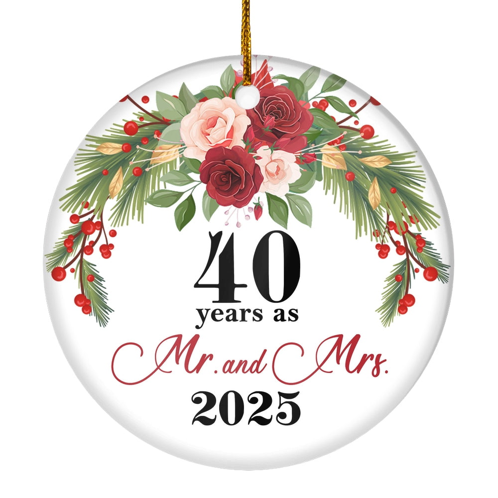 40th Wedding Anniversary 40 Years As Mr & Mrs 2025 Christmas Ornaments Gifts For Couples Husband Wife Holiday Decoration Christmas Tree Ornament | siriusteestore