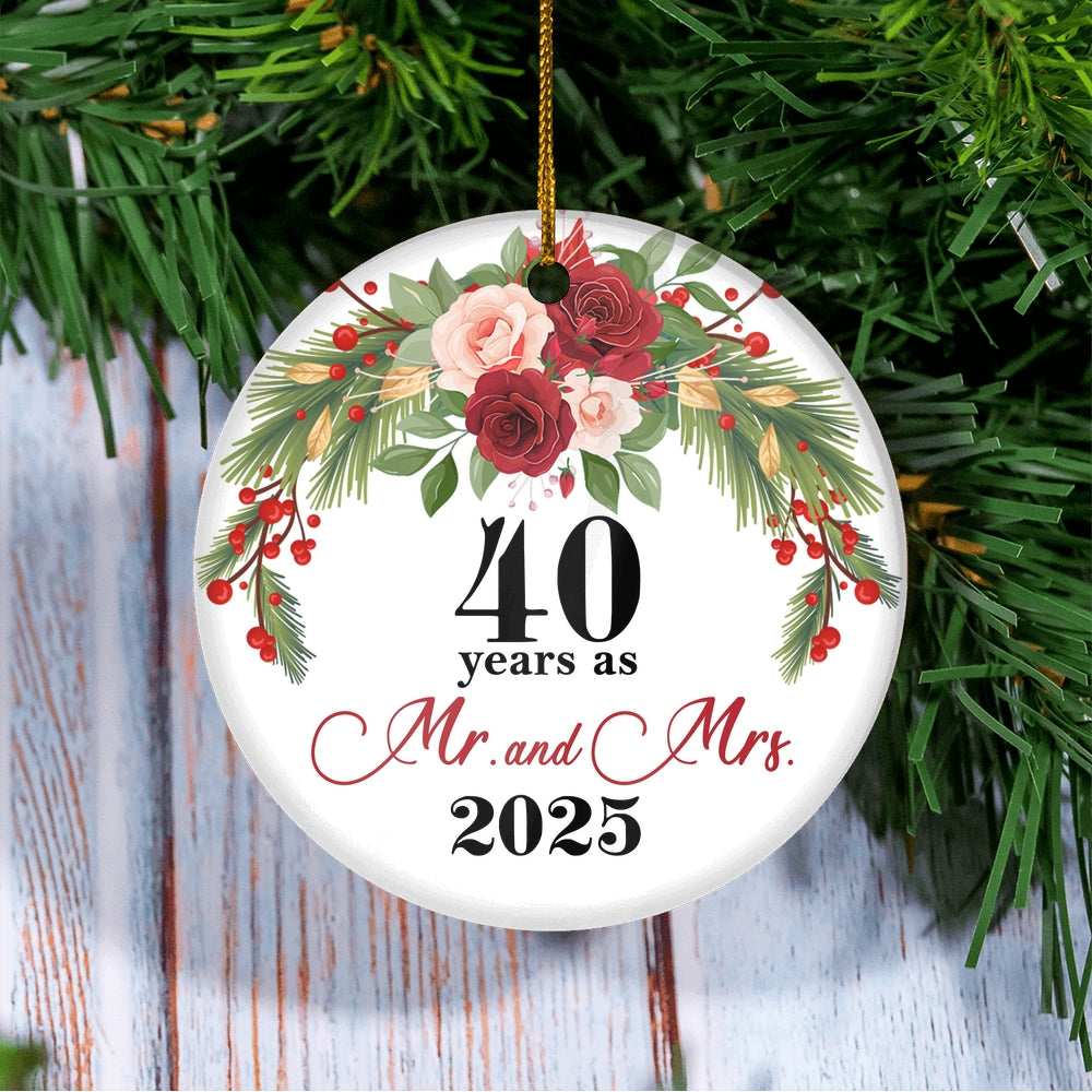 40th Wedding Anniversary 40 Years As Mr & Mrs 2025 Christmas Ornaments Gifts For Couples Husband Wife Holiday Decoration Christmas Tree Ornament | siriusteestore
