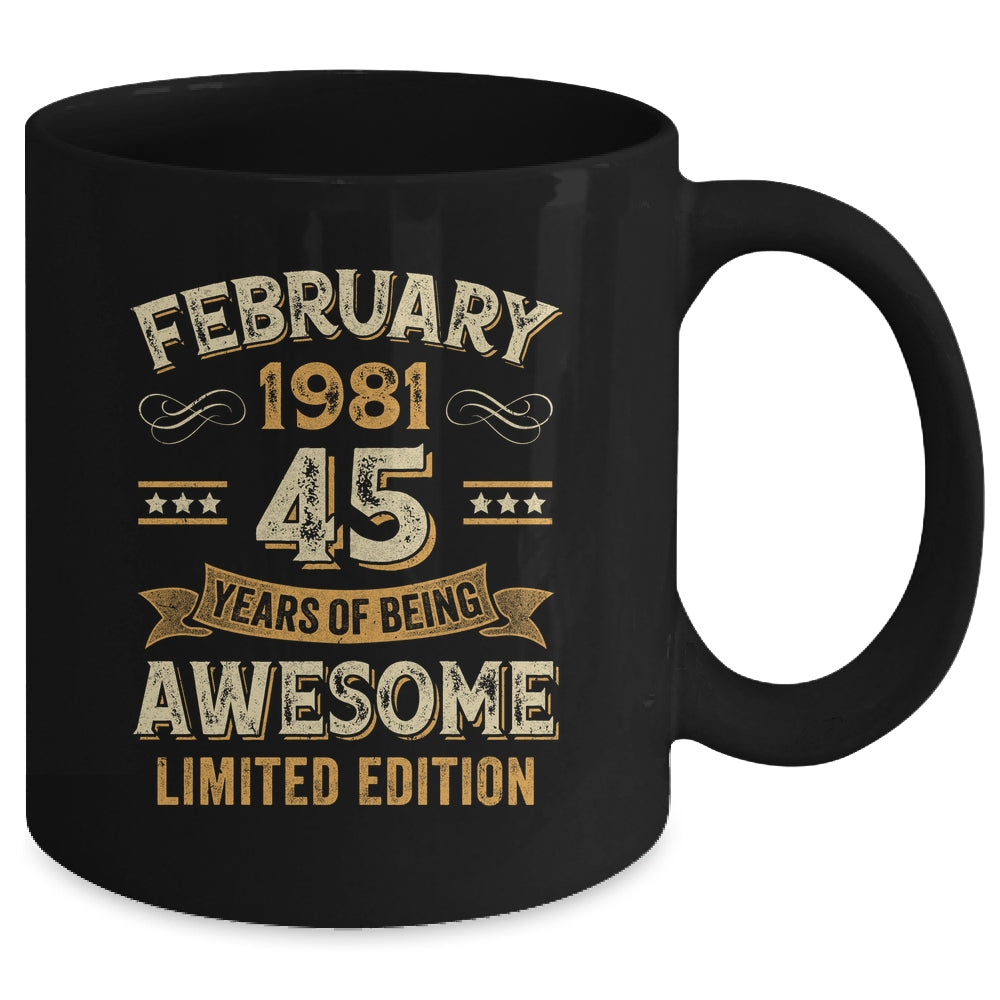 45 Years Awesome Vintage February 1981 45th Birthday Mug | siriusteestore