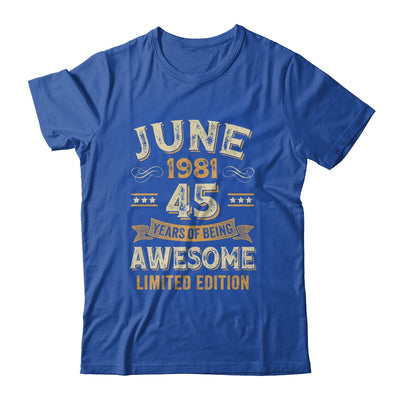 45 Years Awesome Vintage June 1981 45th Birthday Shirt & Hoodie | siriusteestore