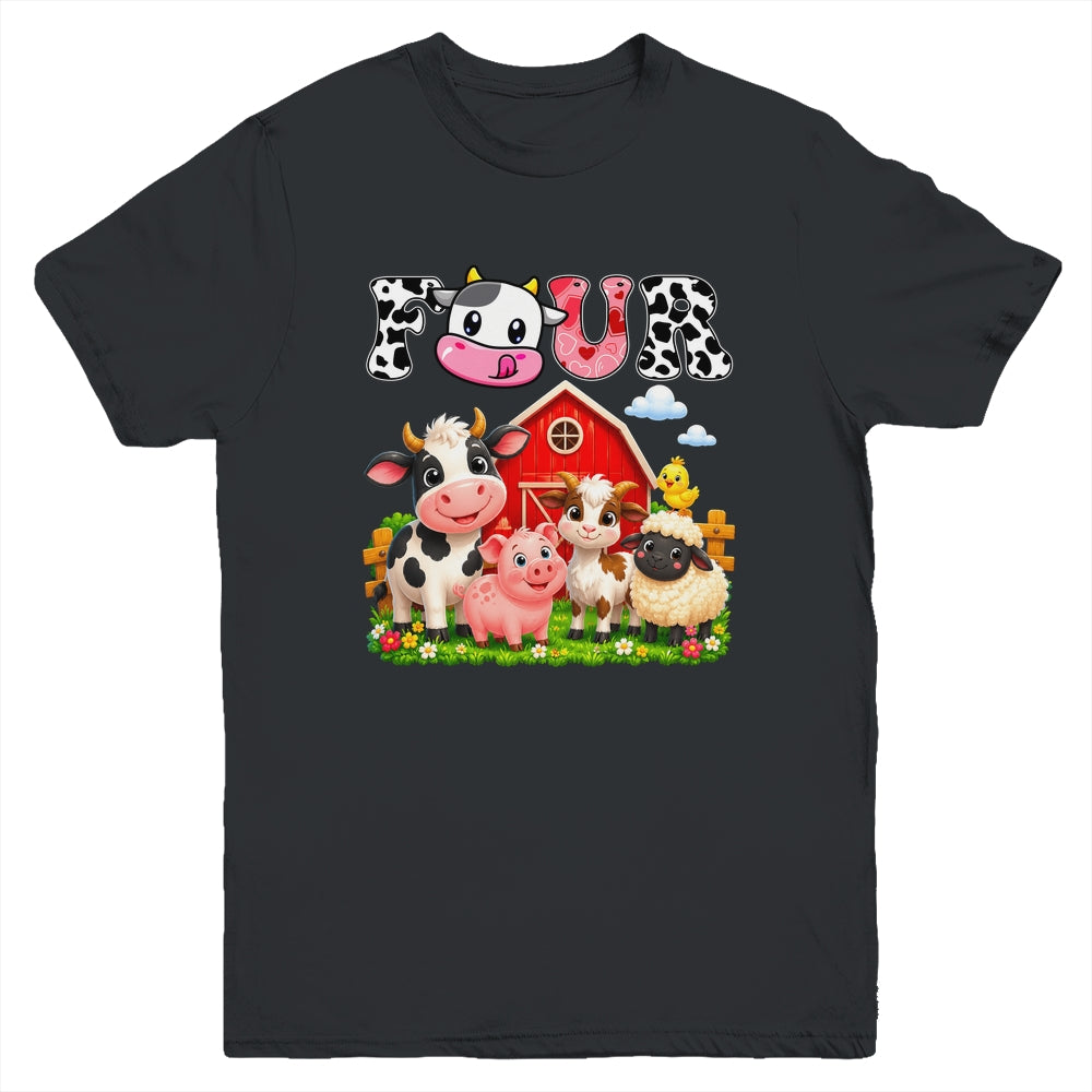 4Th Birthday Two Years Old Farm Theme Party Cow Birthday Youth Shirt | siriusteestore