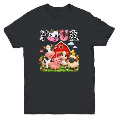 4Th Birthday Two Years Old Farm Theme Party Cow Birthday Youth Shirt | siriusteestore