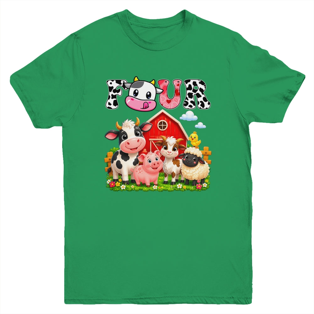 4Th Birthday Two Years Old Farm Theme Party Cow Birthday Youth Shirt | siriusteestore