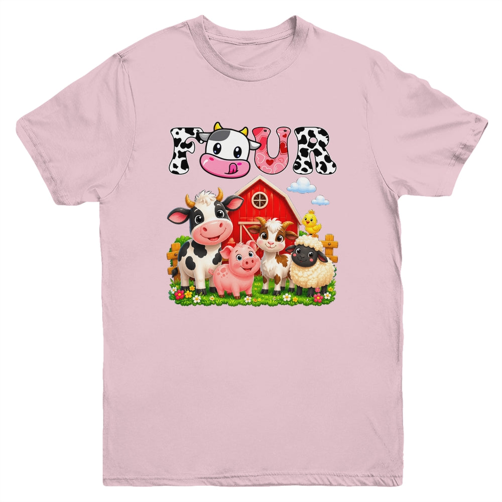 4Th Birthday Two Years Old Farm Theme Party Cow Birthday Youth Shirt | siriusteestore