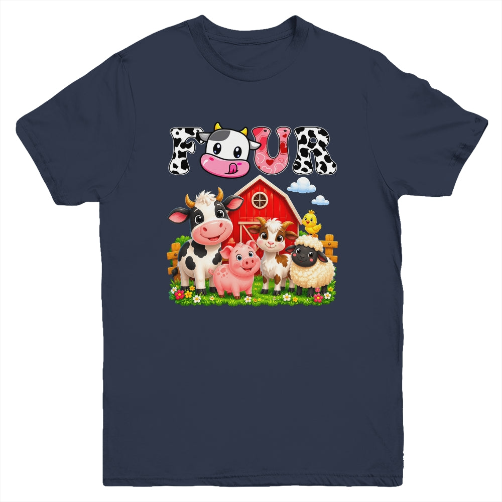 4Th Birthday Two Years Old Farm Theme Party Cow Birthday Youth Shirt | siriusteestore