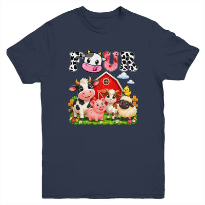 4Th Birthday Two Years Old Farm Theme Party Cow Birthday Youth Shirt | siriusteestore