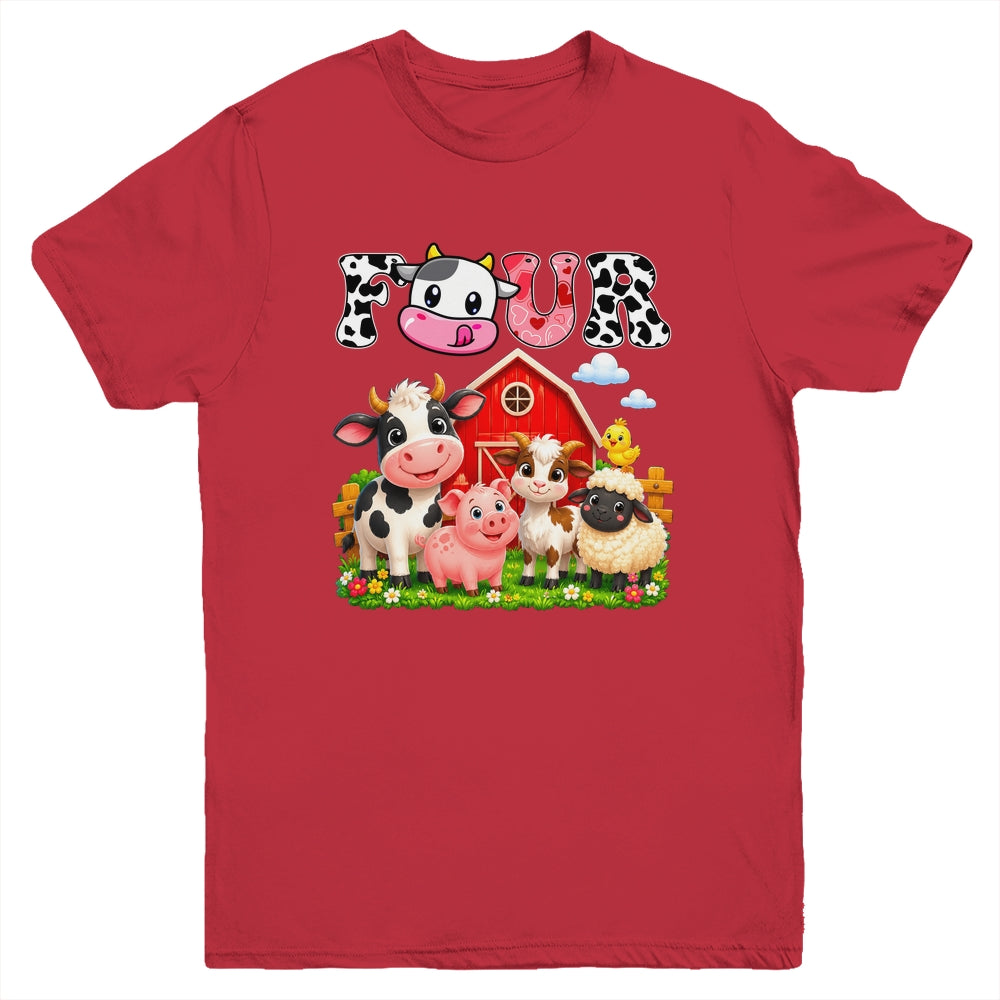 4Th Birthday Two Years Old Farm Theme Party Cow Birthday Youth Shirt | siriusteestore