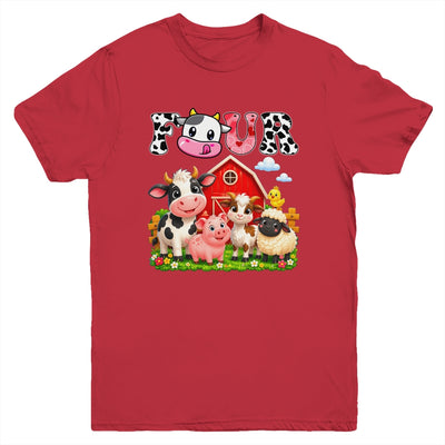 4Th Birthday Two Years Old Farm Theme Party Cow Birthday Youth Shirt | siriusteestore