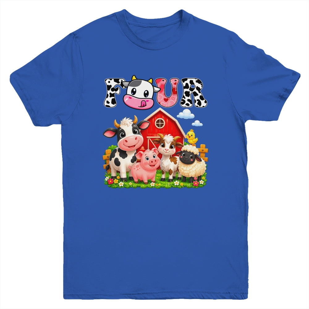 4Th Birthday Two Years Old Farm Theme Party Cow Birthday Youth Shirt | siriusteestore