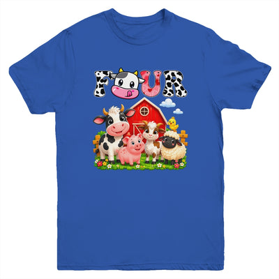 4Th Birthday Two Years Old Farm Theme Party Cow Birthday Youth Shirt | siriusteestore