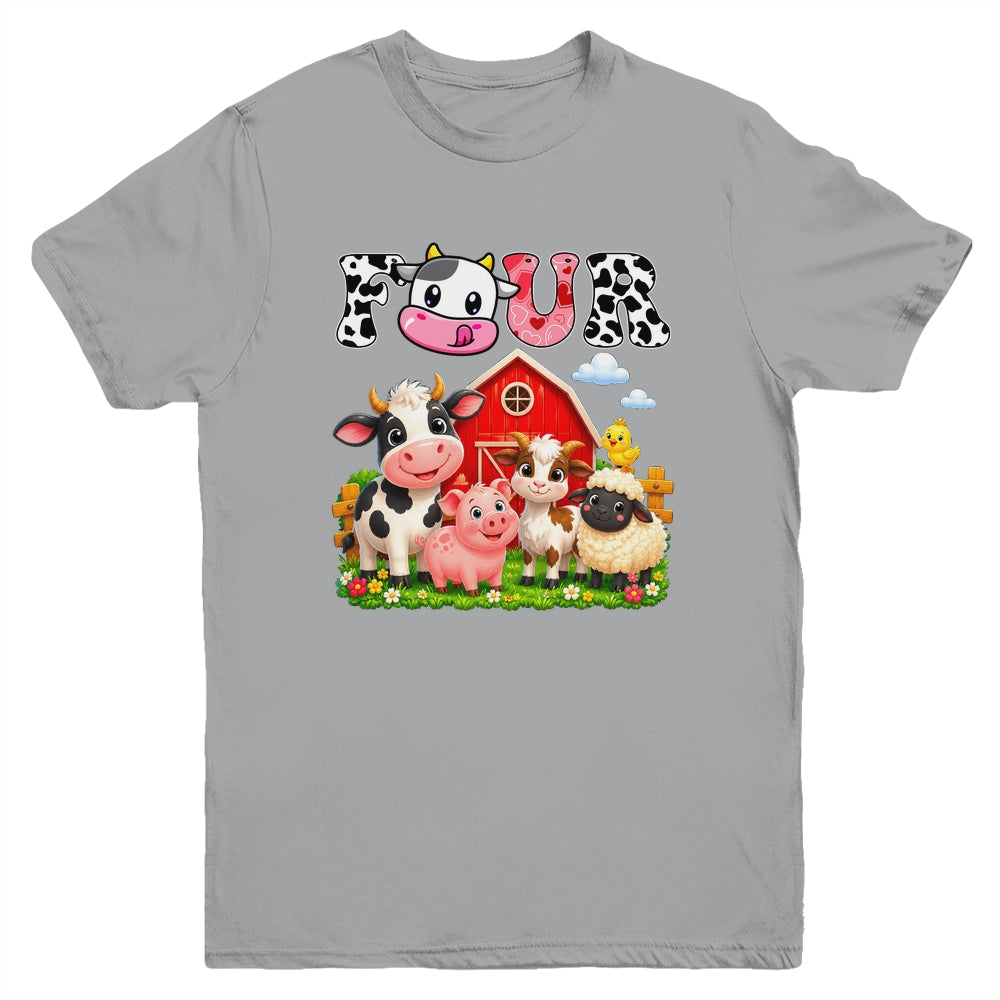 4Th Birthday Two Years Old Farm Theme Party Cow Birthday Youth Shirt | siriusteestore
