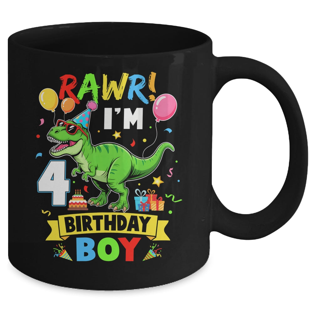 4 Years Old Boy 4th Birthday Boy T Rex Dinosaur Mug | siriusteestore
