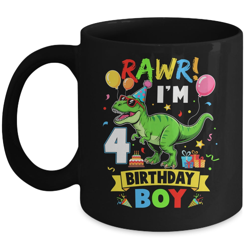 4 Years Old Boy 4th Birthday Boy T Rex Dinosaur Mug | siriusteestore