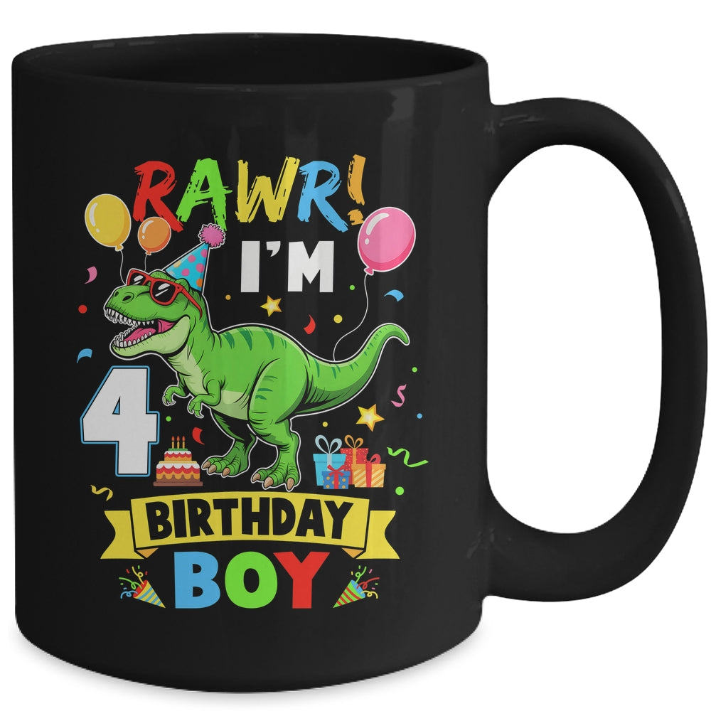 4 Years Old Boy 4th Birthday Boy T Rex Dinosaur Mug | siriusteestore