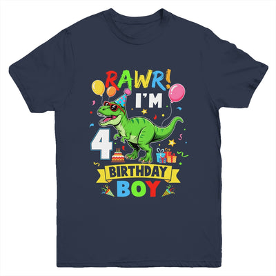 4 Years Old Boy 4th Birthday Boy T Rex Dinosaur Youth Shirt | siriusteestore