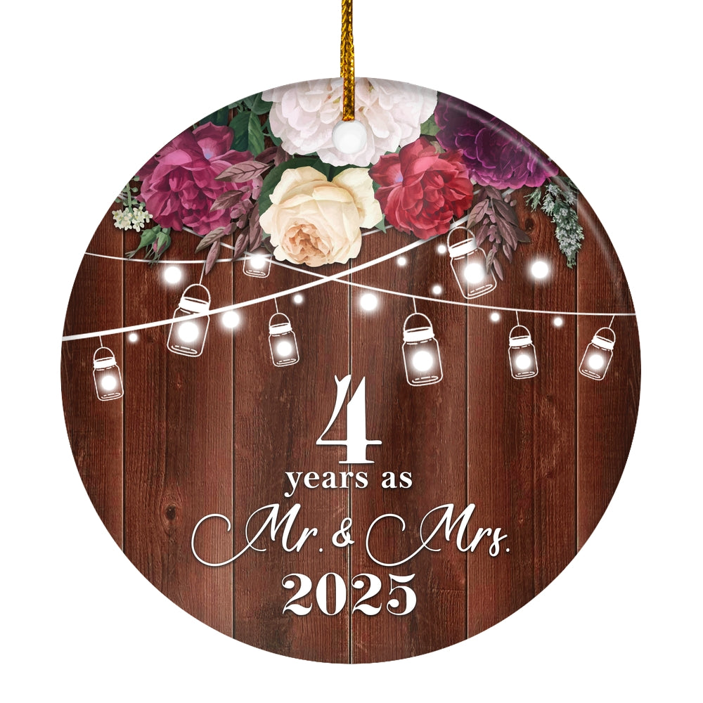 4th Anniversary Wedding Ornament 4 Years As Mr and Mrs For Couples Christmas Husband Wife Married Wedding Gift Holiday Decoration Christmas Tree Ornament | siriusteestore