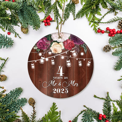 4th Anniversary Wedding Ornament 4 Years As Mr and Mrs For Couples Christmas Husband Wife Married Wedding Gift Holiday Decoration Christmas Tree Ornament | siriusteestore