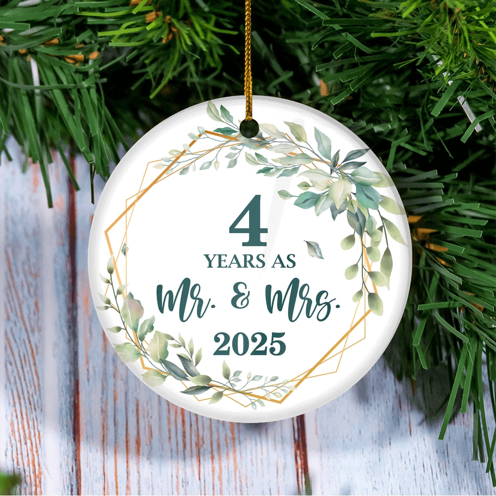 4th Anniversary Wedding Ornament Married 4 Years As Mr and Mrs For Couples Christmas Husband Wife Wedding Gift Holiday Decoration Christmas Tree Ornament | siriusteestore
