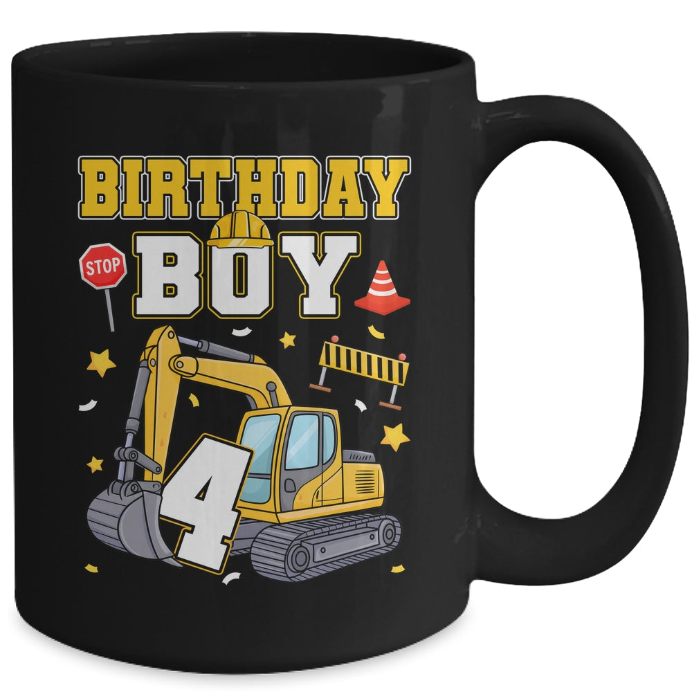 4th Birthday Boy 4 Years Old Excavator Three Decorations Mug | siriusteestore